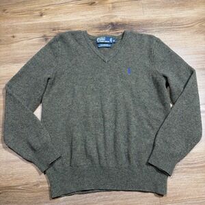 Polo Ralph Lauren Men's MEDIUM Sweater Green V-Neck Pullover Knit Lambswool